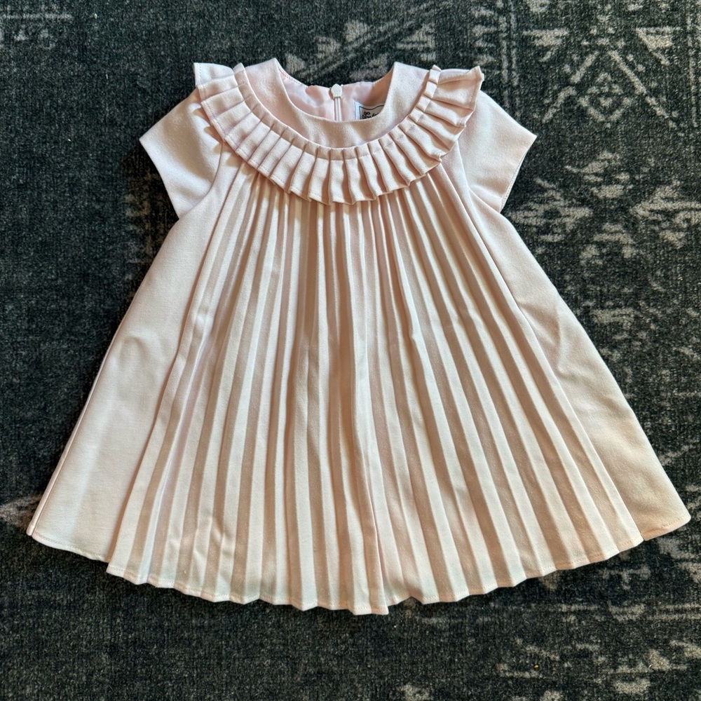 Tartine et Chocolat Light Pink Pleated Sundress with Bib Collar. Size 9M